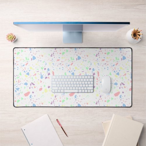Girly Pastel Rainbow White Abstract Pattern Desk Mat