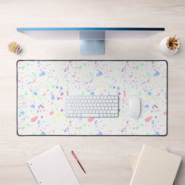 Girly Pastel Rainbow White Abstract Pattern Desk Mat (Office 1)