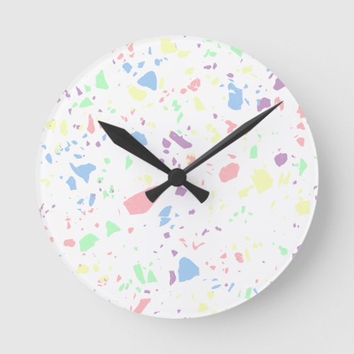 Girly Pastel Rainbow White Abstract Stone Pattern Round Clock