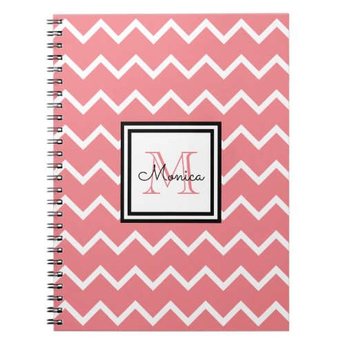 Girly Pastel Red Name Monogram Chevron Notebook