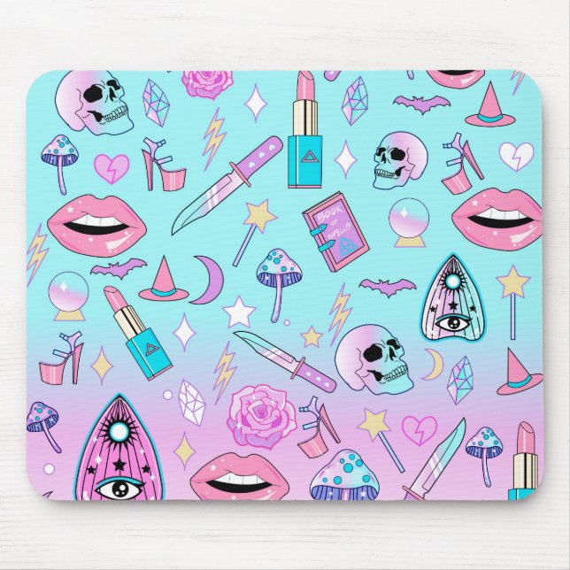 Girly Pastel Witch Goth Pattern Mouse Pad (Front)