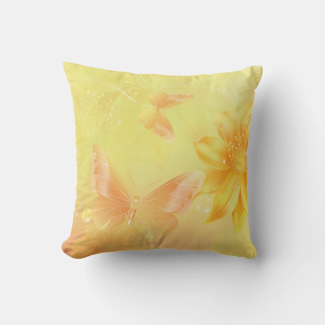 Girly Pastel Yellow Abstract Floral Background Throw Pillow (Front)