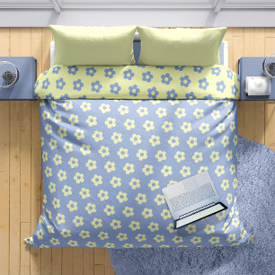 Girly Pastel Yellow Blue Cute Pattern Floral  Duvet Cover