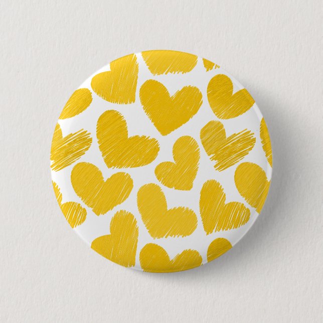 Girly pastel yellow love hearts pattern pinback button (Front)