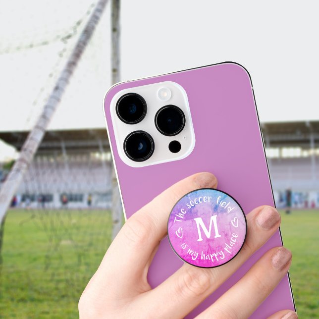 girly pastels soccer field is my happy place PopSocket (Creator Uploaded)