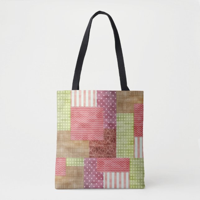 Girly Patchwork Country Style Quilt Block Pattern Tote Bag (Front)