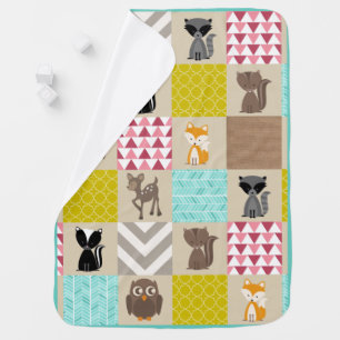 Girly Patchwork Inspired Woodland Animals Swaddle Blanket