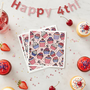 Girly Patriotic Red White and Blue Cupcake Party Napkins