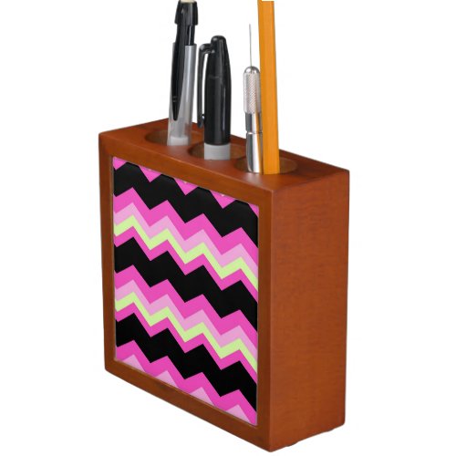 girly pattern zigzag fuchsia hot pink chevron desk organizer