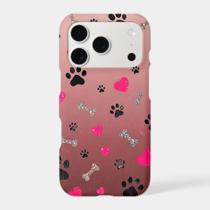 Girly Paw Prints Hearts & Glitter Bones Dusty Pink iPhone 17 Pro Case