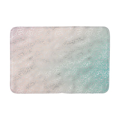 Girly Peach Aqua Tie Dye Silver Leopard Print Bath Mat