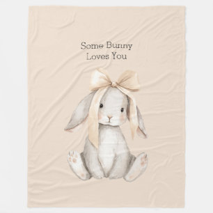 Girly Peach Bow Some Bunny Loves You Fleece Blanket