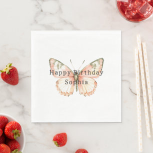 Girly Peach Butterfly Birthday Napkins