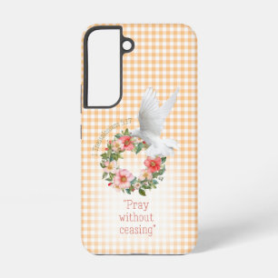 Girly Peach Check Rose Wreath White Dove Faith Samsung Galaxy S22 Case