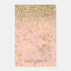 Girly Peach Gold Leopard Glitter Post-it Notes