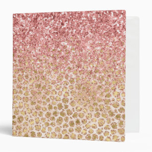 Girly Peach Gold Leopard Print Pink Glitter Glitzy 3 Ring Binder