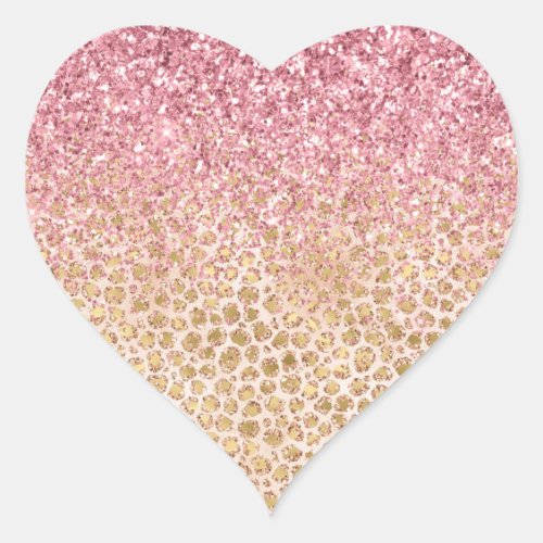Girly Peach Gold Leopard Print Pink Glitter Glitzy Heart Sticker