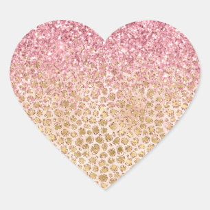 Girly Peach Gold Leopard Print Pink Glitter Glitzy Heart Sticker