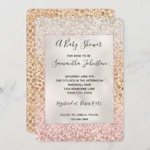 Girly Peach Gold Leopard Print Pink Glitter Glitzy Invitation