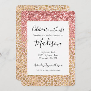 Girly Peach Gold Leopard Print Pink Glitter Glitzy Invitation