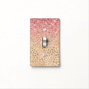 Girly Peach Gold Leopard Print Pink Glitter Glitzy Light Switch Cover