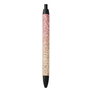 Girly Peach Gold Leopard Print Pink Glitter Glitzy Pen