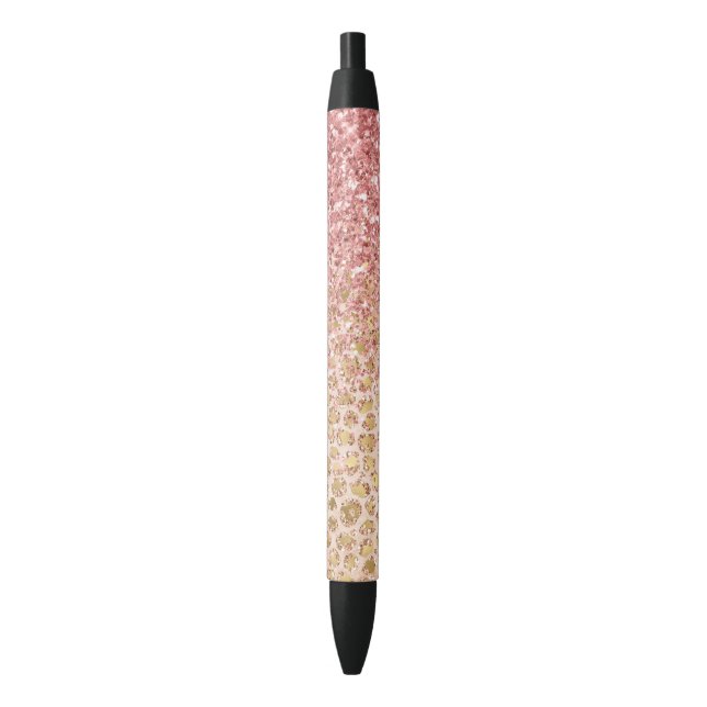 Girly Peach Gold Leopard Print Pink Glitter Glitzy Pen (Front Vertical)