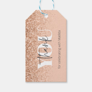 Girly peach grey glitter modern thank you party gift tags
