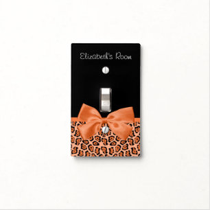 Girly Peach Jaguar Print Trendy Orange Ribbon Light Switch Cover