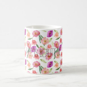 Girly Peach Pink Purple Floral Watercolor Coffee Mug