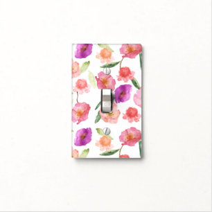 Girly Peach Pink Purple Floral Watercolor Light Switch Cover