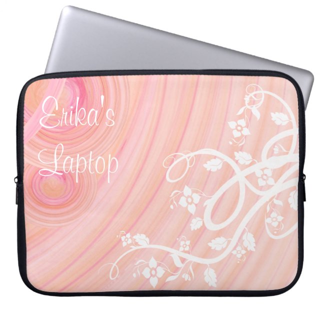 Girly Peach Spirals Filigree Flowers Template Laptop Sleeve (Front)