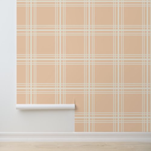 Girly Peach with Ivory White Grid Lines Nursery Wallpaper