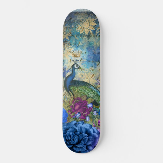 Girly Peacock Blue Pretty Fantasy Skateboard (Front)