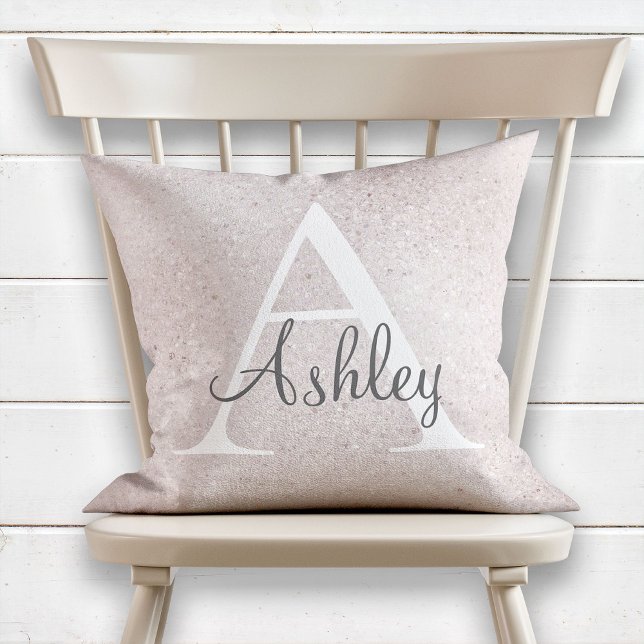 Girly Pearl Sparkle Monogram Name Throw Pillow (Creator Uploaded)