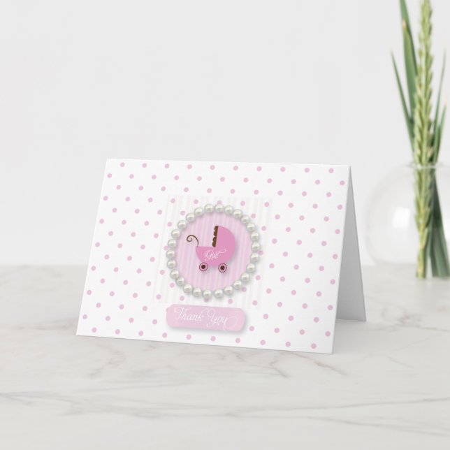Girly Pearls and Polka dots baby Thank You cards (Front)