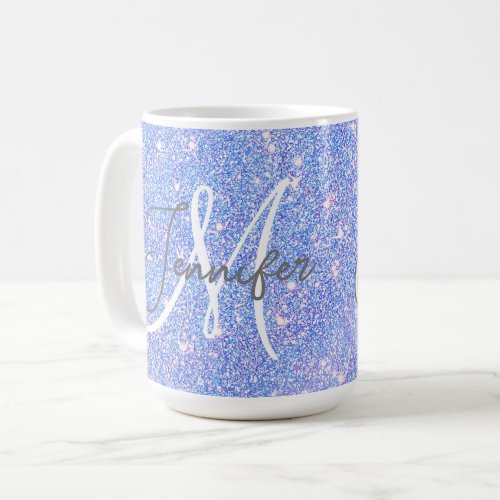 Girly Periwinkle Blue Glitter Blush Monogram name Coffee Mug