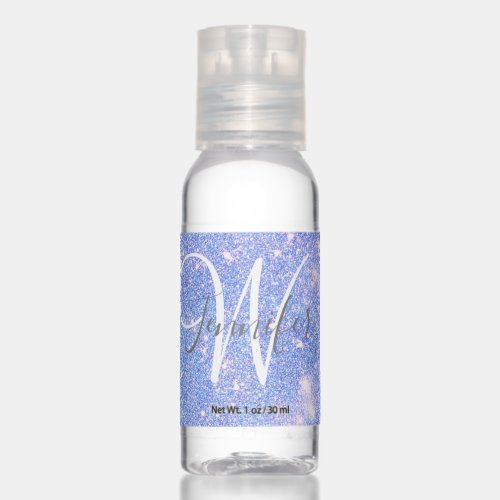 Girly Periwinkle Blue Glitter Blush Monogram name Hand Sanitizer