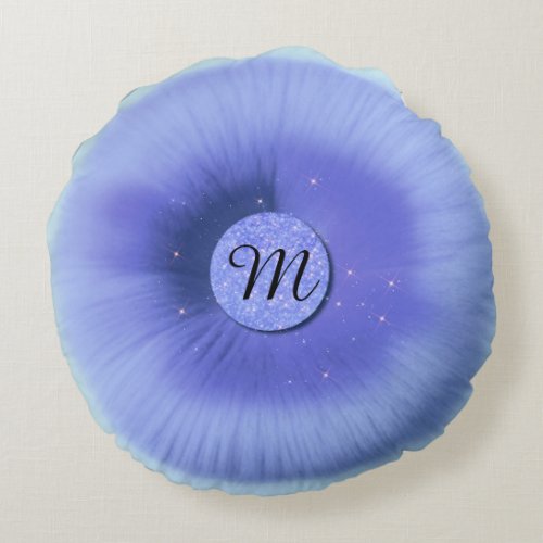 Girly Periwinkle Watercolor Faux Fur Look Round Pillow