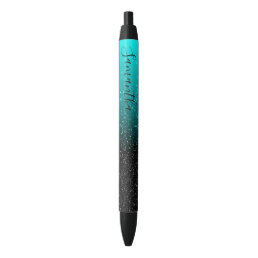 Girly Personalized Aqua Black Ombre Glitter Blue Ink Pen