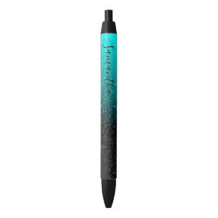 Girly Personalized Aqua Black Ombre Glitter Pen