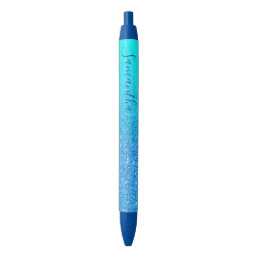 Girly Personalized Aqua Blue Ombre Glitter Black Ink Pen