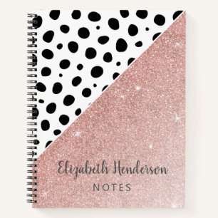 Girly Personalized Black Dots Rose Gold Glitter No Notebook