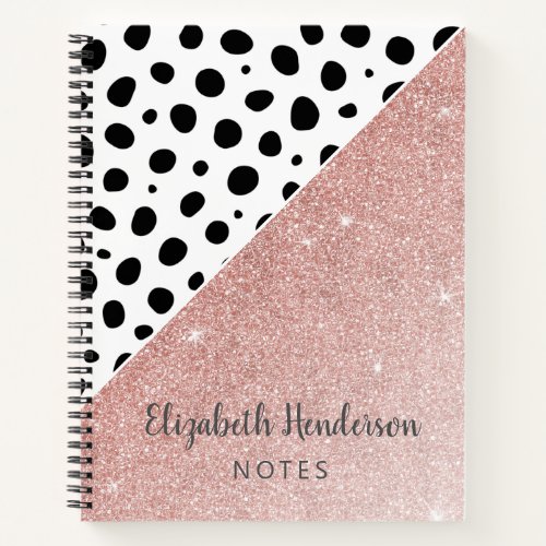 Girly Personalized Black Dots Rose Gold Glitter No Notebook