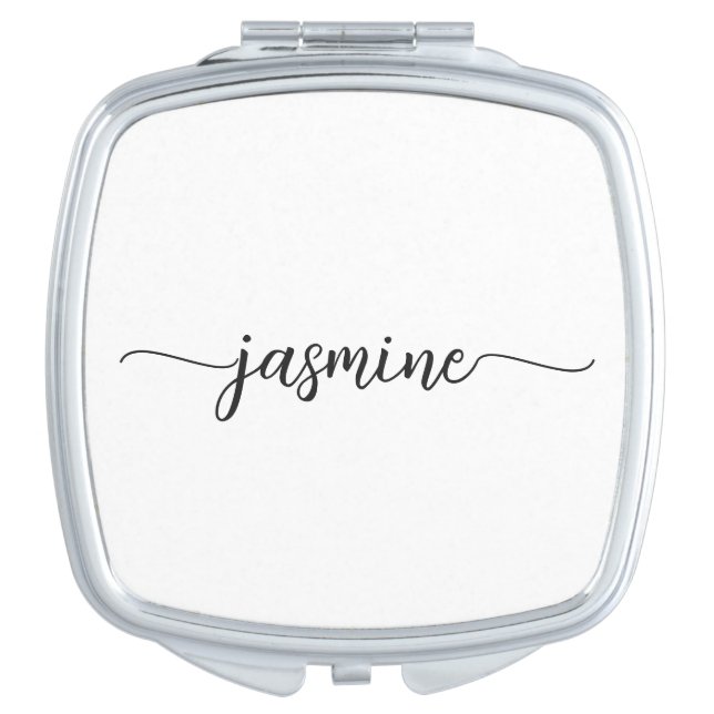 Girly Personalized Calligraphy Monogram Name White Compact Mirror (Front)