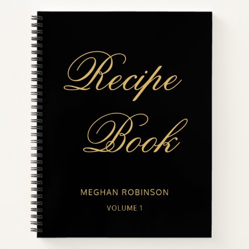 Girly Personalized Cookbook Black And Gold Recipe Notebook