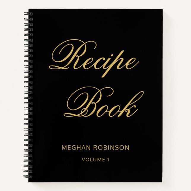 Girly Personalized Cookbook Black And Gold Recipe Notebook (Front)