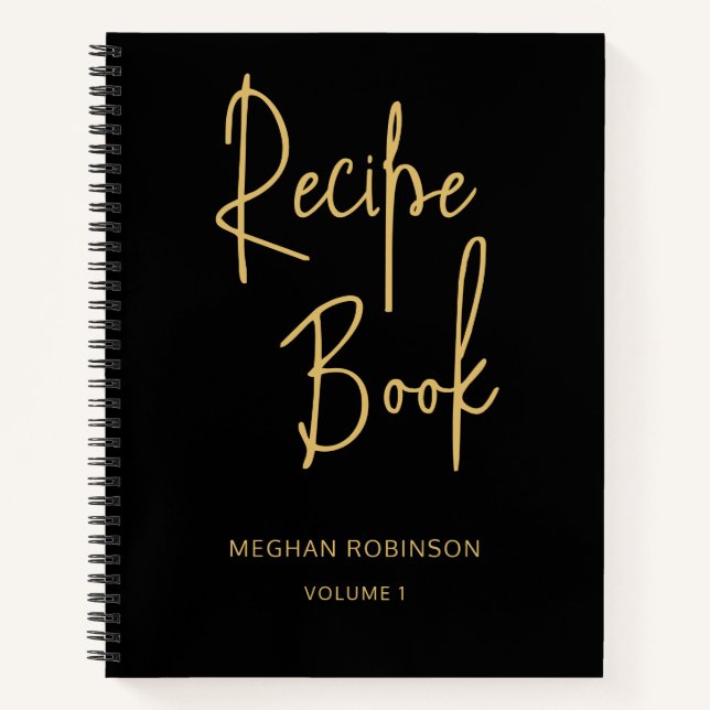 Girly Personalized Cookbook Black Recipe Notebook (Front)