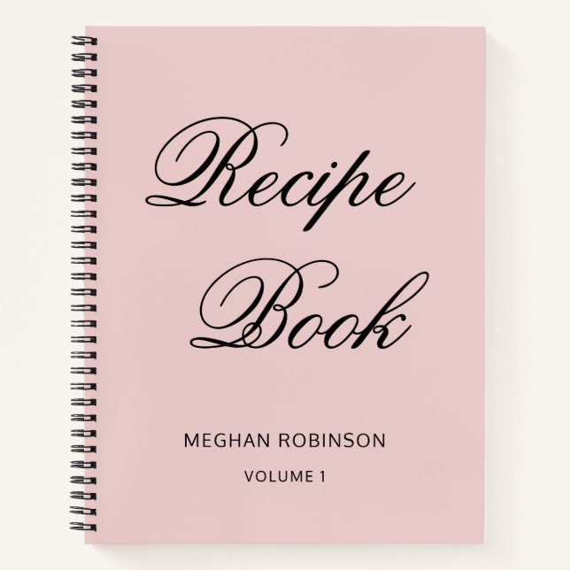 Girly Personalized Cookbook Blush Recipe Notebook (Front)