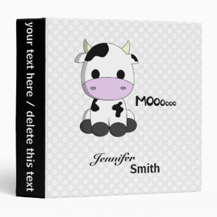 Girly personalized cow cartoon polka dot girls binder